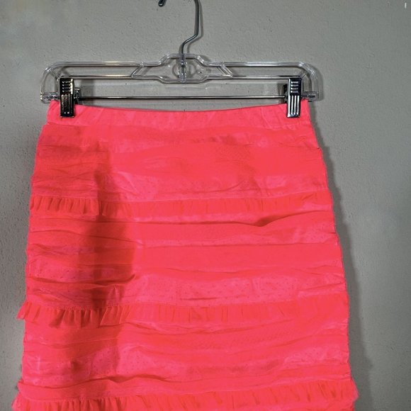 For Love & Lemons Mini Skirt Small Vixen Swiss Dot Neon Pink Ruched - Picture 5 of 7
